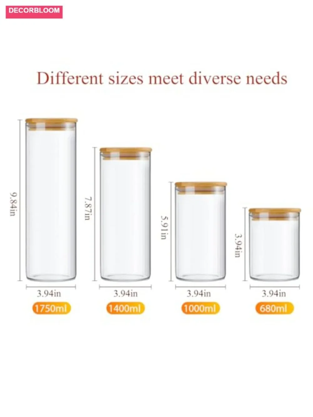 24 Pcs Glass Storage Jars with Bamboo Lids, 4 Sizes Airtight Food Containers